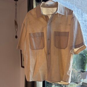 Men's Zara Beige Short Sleeve Shirt